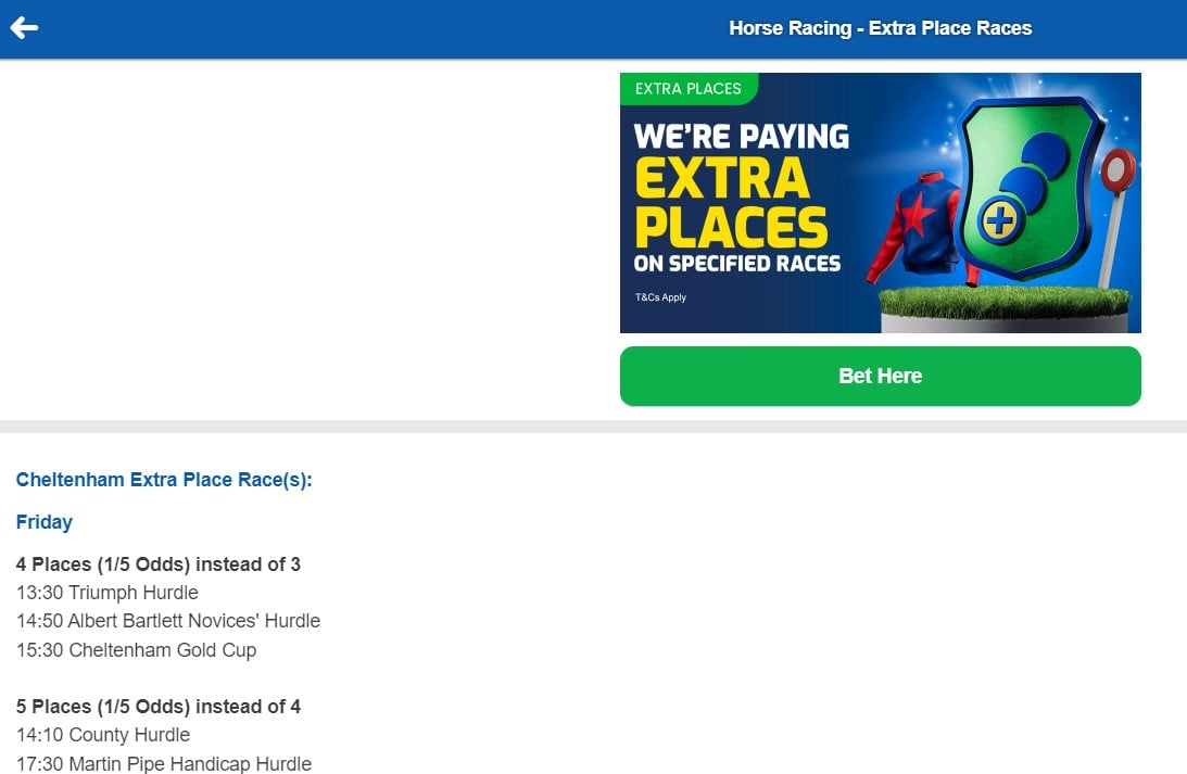 Betfred super extra places gold cup day